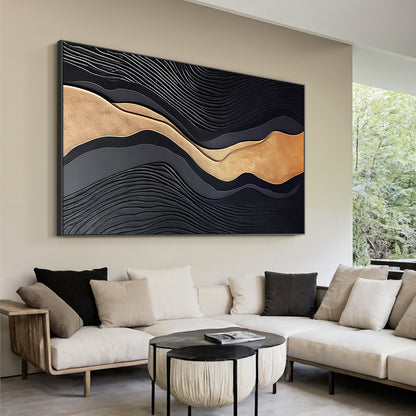 Metallic Topography Painting-Onyx & Gold Accents-AURA033
