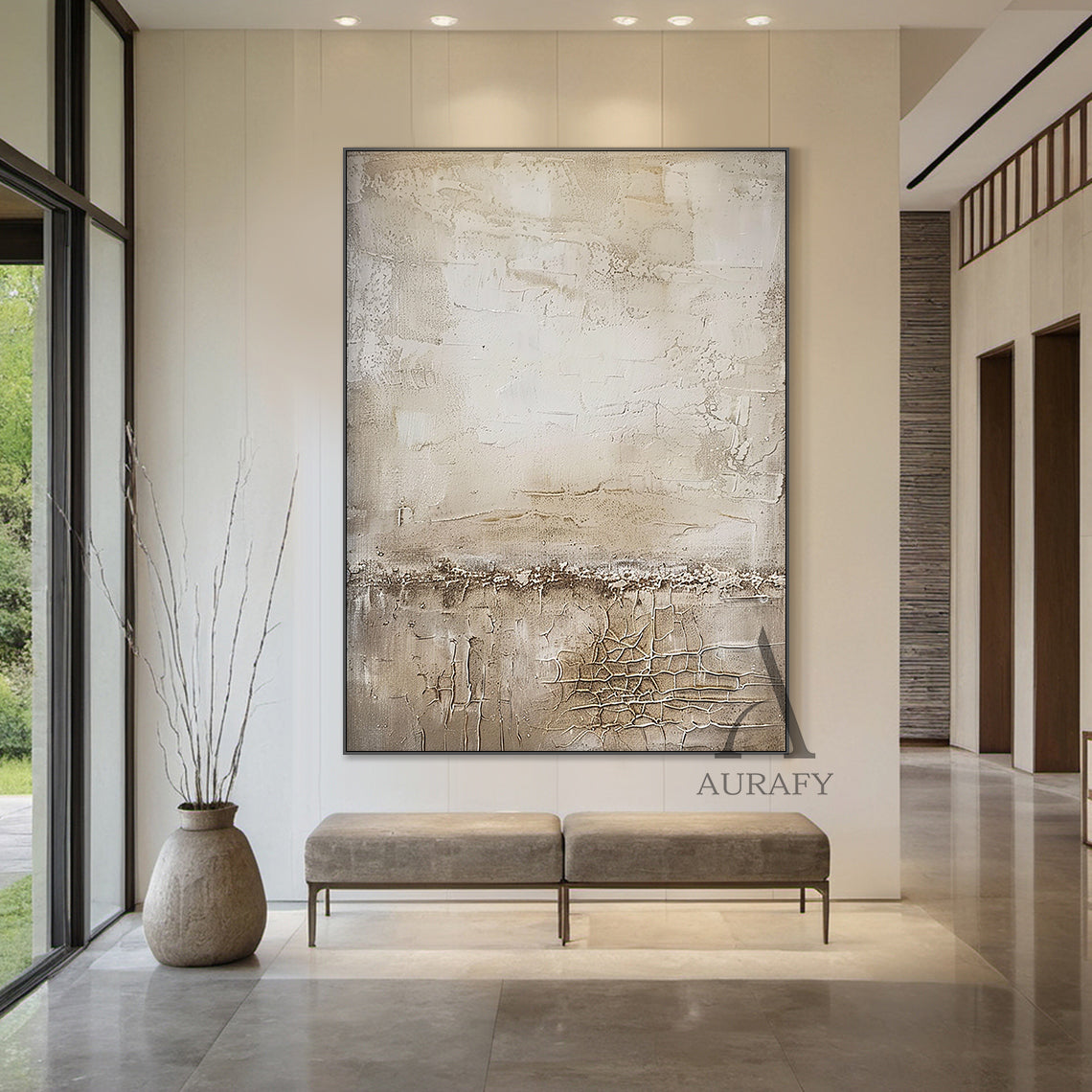 Beige Abstract Art Wabi-Sabi Crackle Texture Tactile Plaster-like Modern Organic Wall Decor AURA481