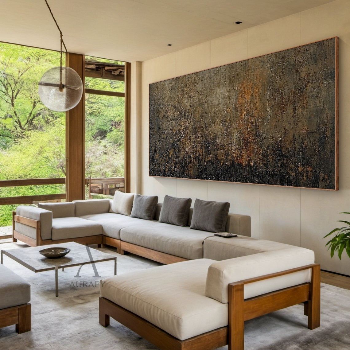 Umber and Rust Abstract Wall Art with Dense Mottled Texture - AURA849