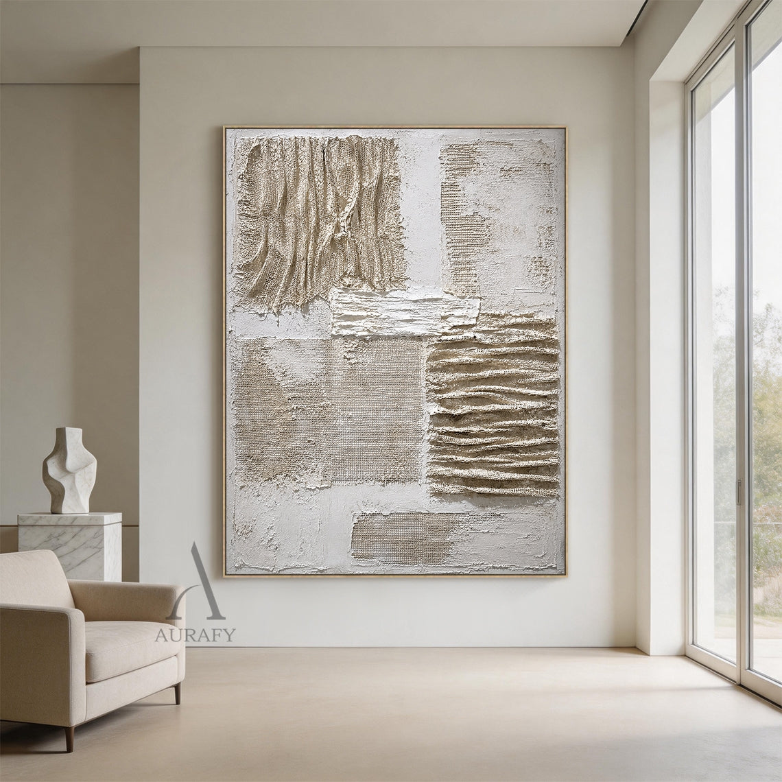 Frayed Layers, Burlap and Plaster 3D Abstract Wall Art AURA856