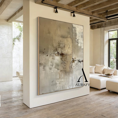 Wabi Sabi Abstract Art Plaster Textured Brown Beige High-Relief Tactile Canvas Drip Effects Modern Organic AURA556