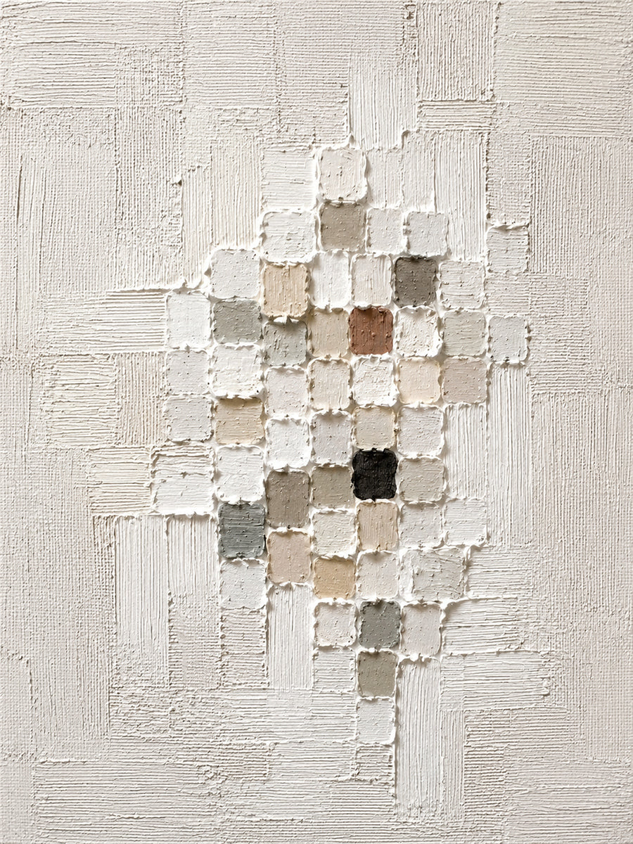 3D Textured White Plaster Painting Wabi-Sabi Japandi High Relief Mosaic Tactile Minimalist Luxe Wall Art AURA768