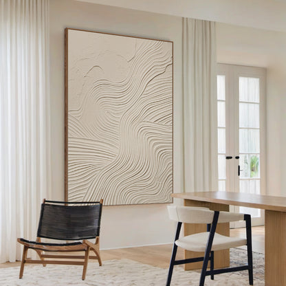 Flowline Texture Painting – Cream & Linen Tones – AURA045(Vertical)