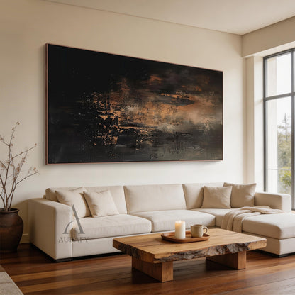 Bronze Through Black, Moody Textured Abstract Painting AURA872