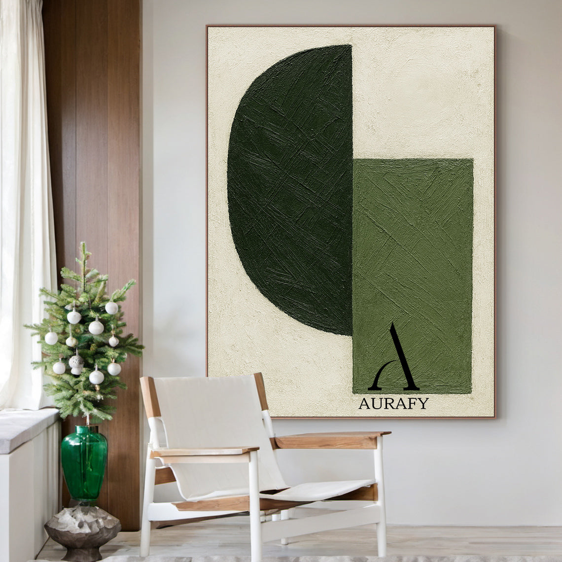 Minimalist Wall Art Green Beige Brushstroke Textured Modern Organic Abstract Geometric Art AURA546