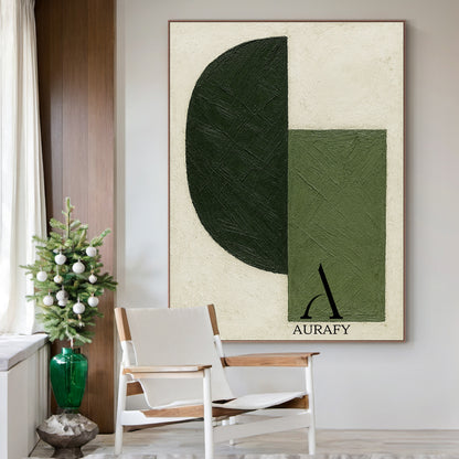 Minimalist Wall Art Green Beige Brushstroke Textured Modern Organic Abstract Geometric Art AURA546