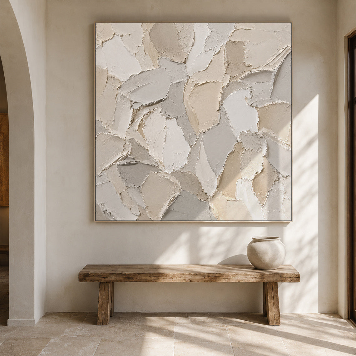 3D Textured Beige Plaster Painting Wabi-Sabi Japandi Knife Stroke Sculpted Canvas Tactile Minimalist Wall Art AURA761