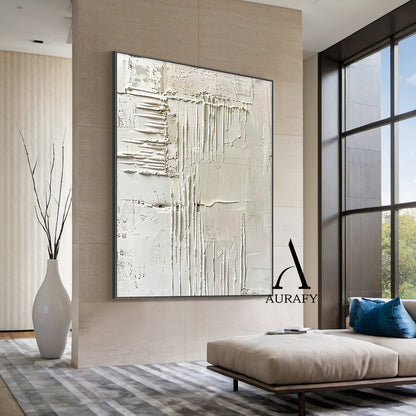 3D Textured Beige Abstract Painting Tactile Surface Sculpted Canvas Japandi Minimalist Art AURA526