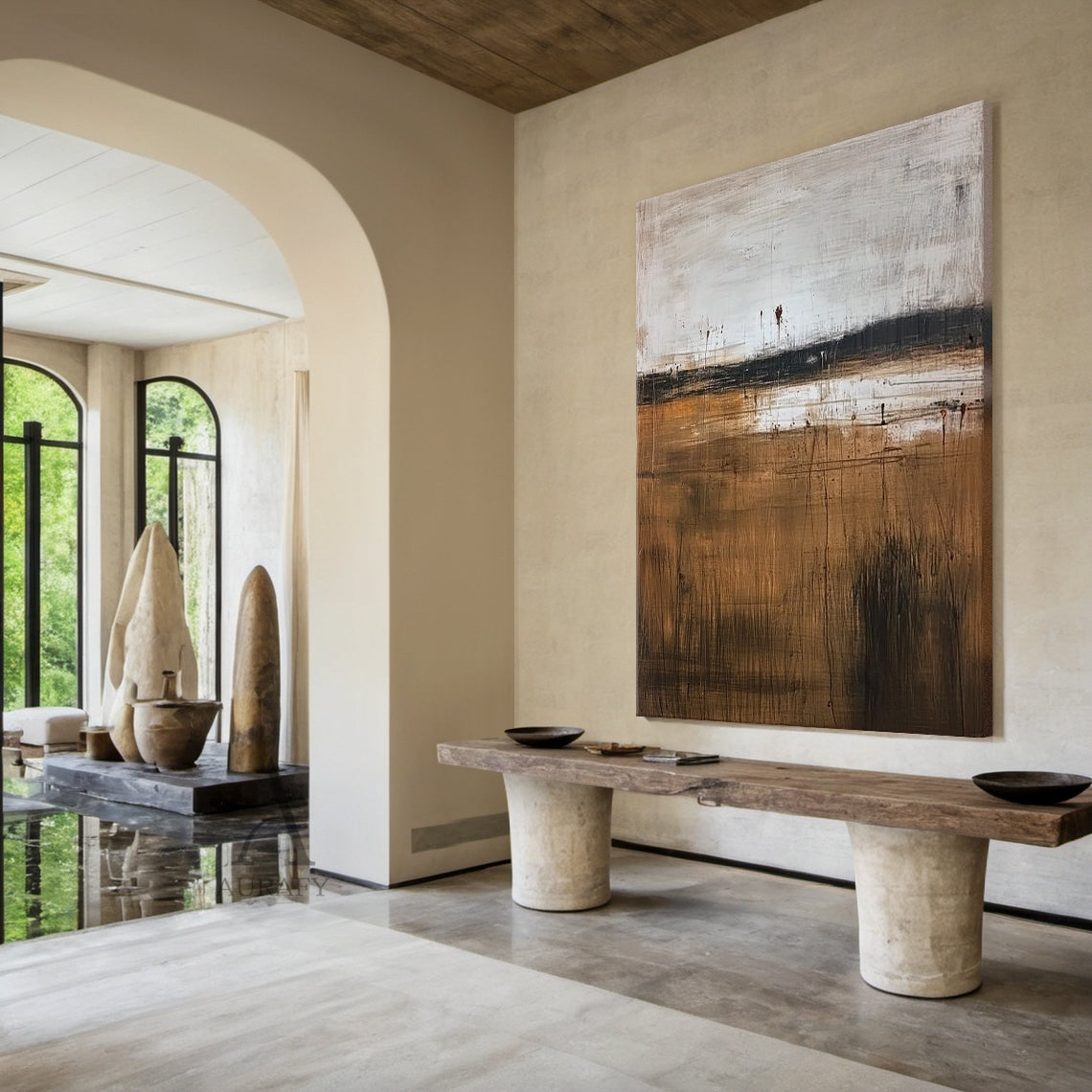 Beige Wabi Sabi Plaster Textured Abstract Wall Art | Minimalist Japandi Neutral Canvas | AURA805