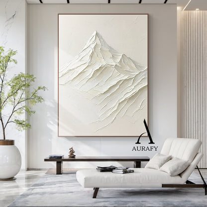 Minimalist Wall Art Beige Impasto Tactile Surface Knife Strokes Wabi-Sabi Abstract Mountain Art AURA554