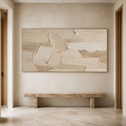 Beige 3D Palette Knife Stroke Plaster Sculpted Canvas Minimalist Japandi Neutral Wall Art AURA755