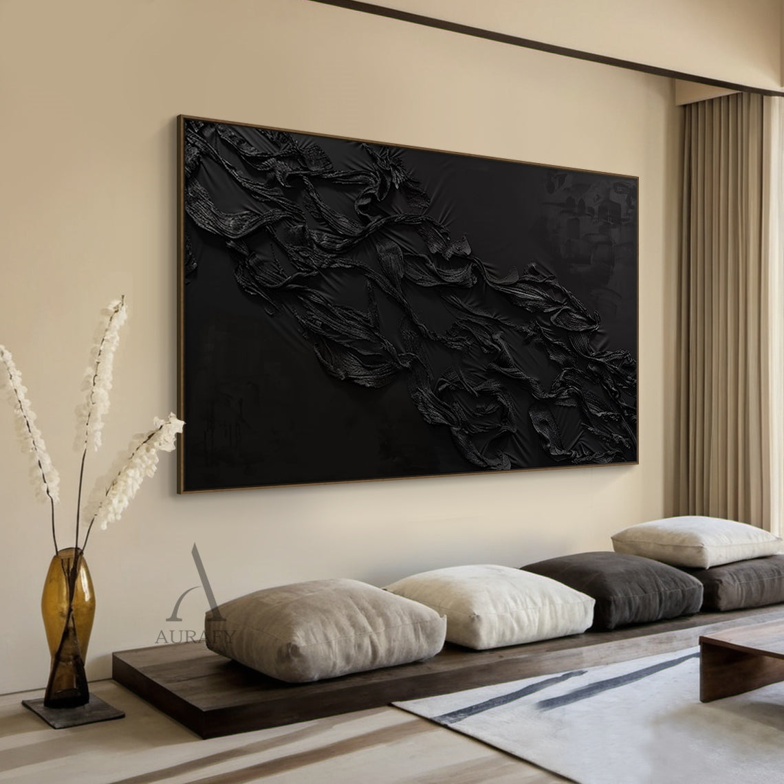 Black Sculptural Texture Wall Art - AURA693