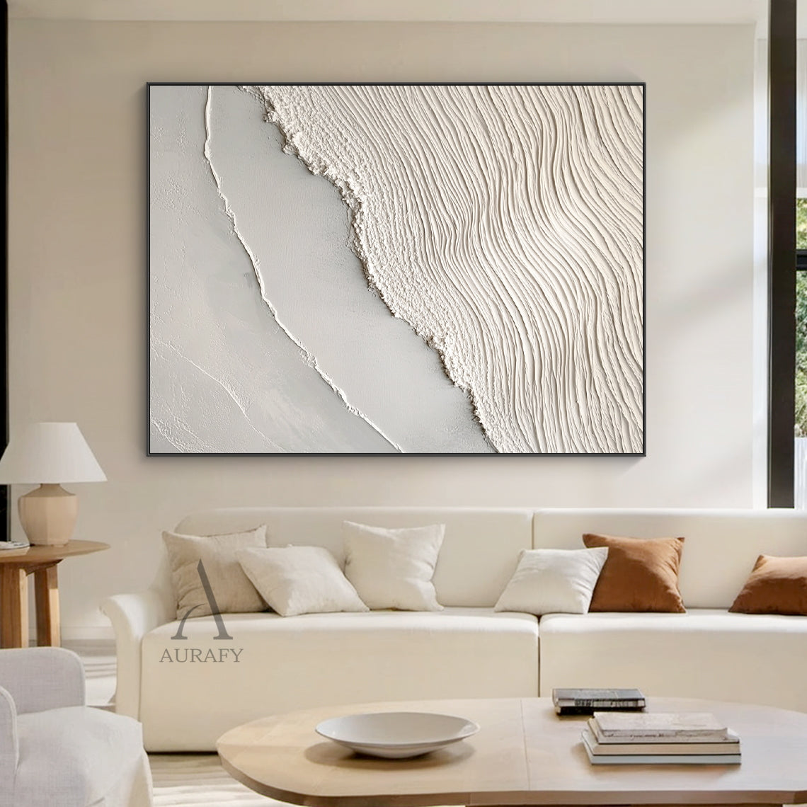 Beige Sea Abstract Impasto Sculpted Tactile Wall Art Modern Minimalist Luxe Canvas AURA442