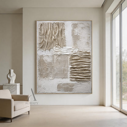 Frayed Layers, Burlap and Plaster 3D Abstract Wall Art AURA856