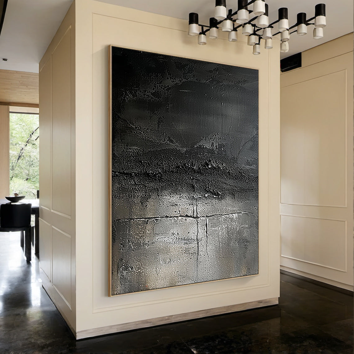 Industrial Patina Texture Wall Art – Charcoal & Steel Grey Tones – AURA020(Vertical)