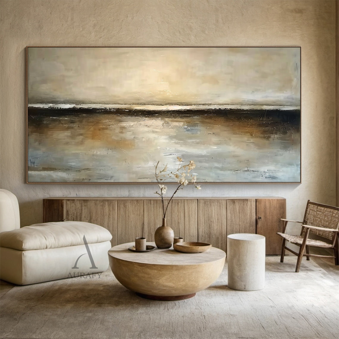 Wabi-Sabi Brown Textured Landscape Painting Minimalist Luxe Plaster Canvas Art Japandi Home Wall Decor AURA743