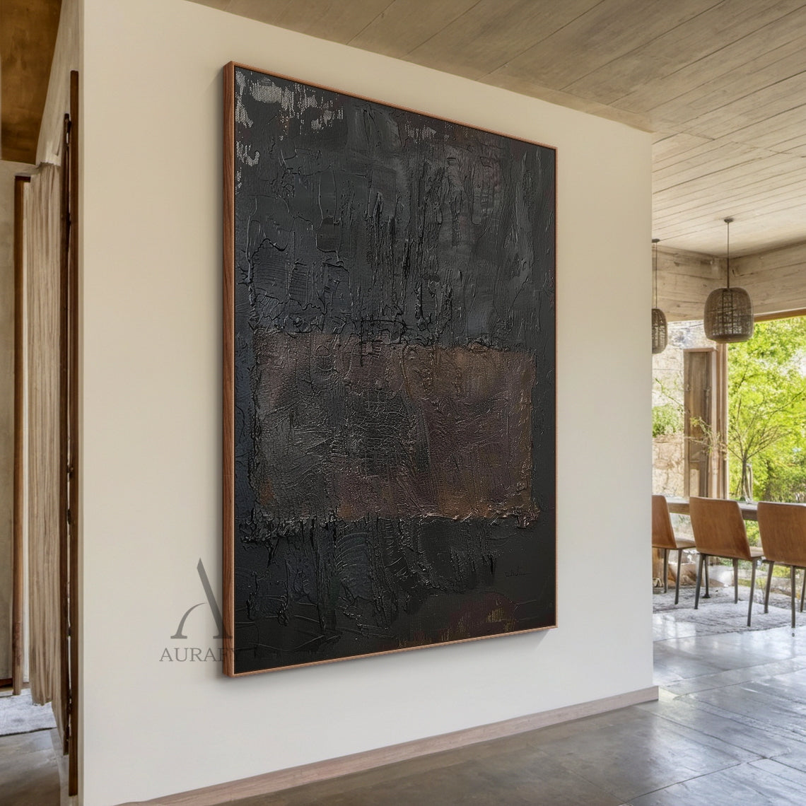 Dark Brown & Charcoal Textured Abstract Wall Art - AURA818