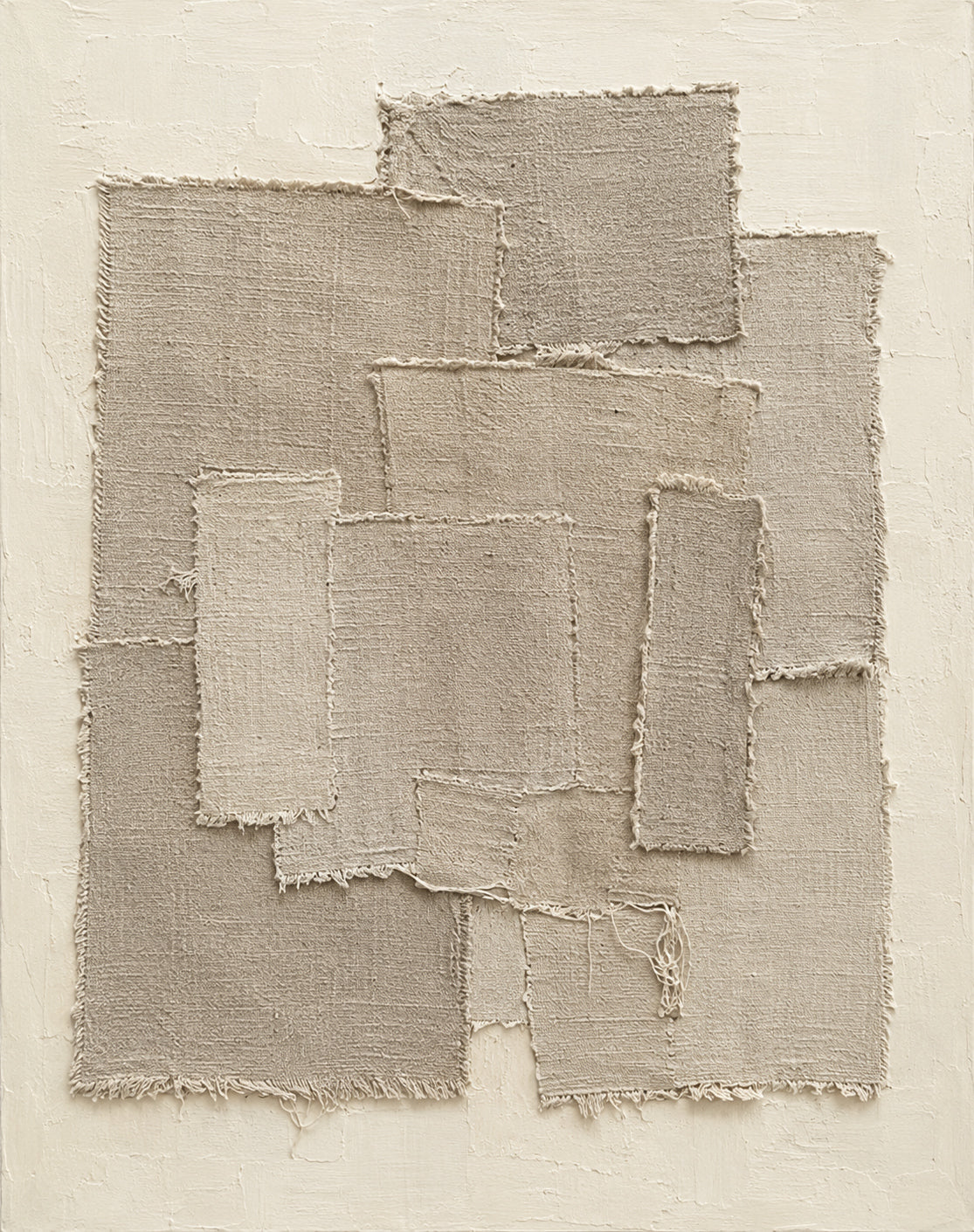 Beige 3D Textured Wall Art Japandi Frayed Linen Collage Tactile Modern Organic Minimalist Decor AURA758