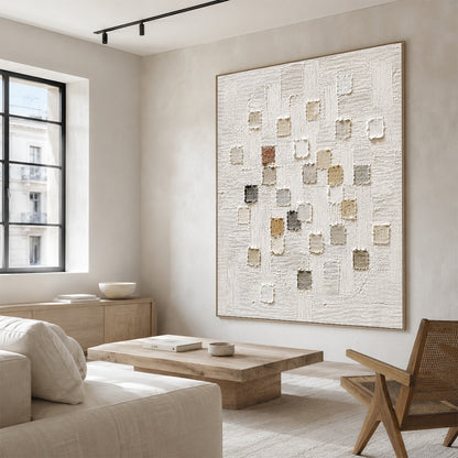 3D Textured White Plaster Japandi Wabi-Sabi Tactile Sculpted Canvas Knife Stroke Neutral Minimalist Wall Art AURA767