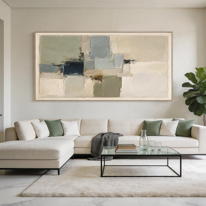 Plaster Textured Abstract Painting Japandi Beige Green Knife Painted Minimalist Luxe Wall Decor AURA752