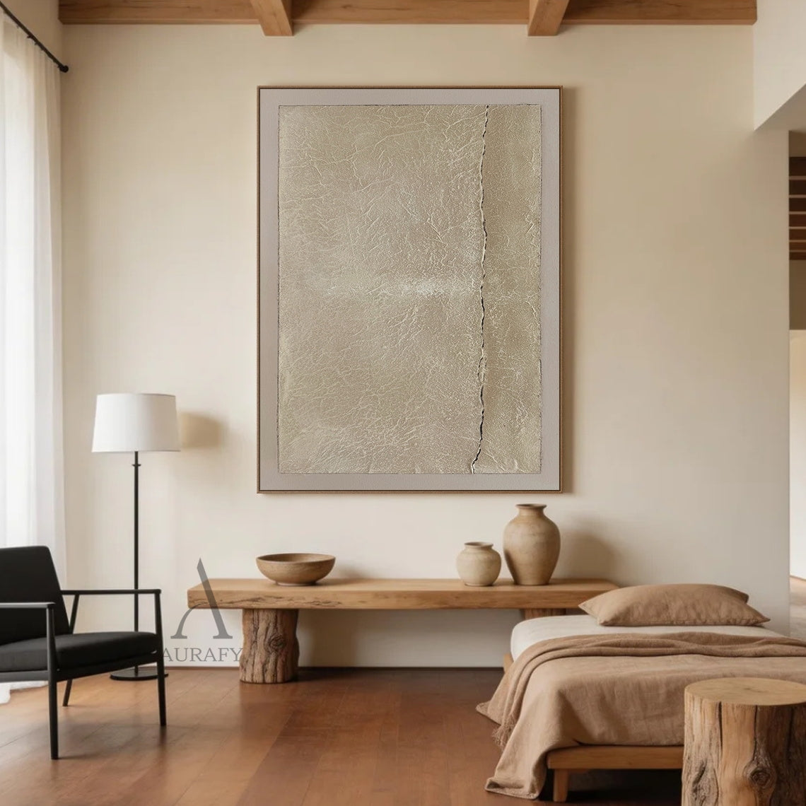 Wabi-Sabi Beige Plaster Textured Abstract Sculpted Canvas Japandi Minimalist Luxe Tactile Handmade Neutral Wall Art AURA734
