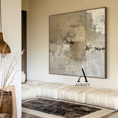 Wabi Sabi Abstract Art Plaster Textured Brown Beige High-Relief Tactile Canvas Drip Effects Modern Organic AURA556