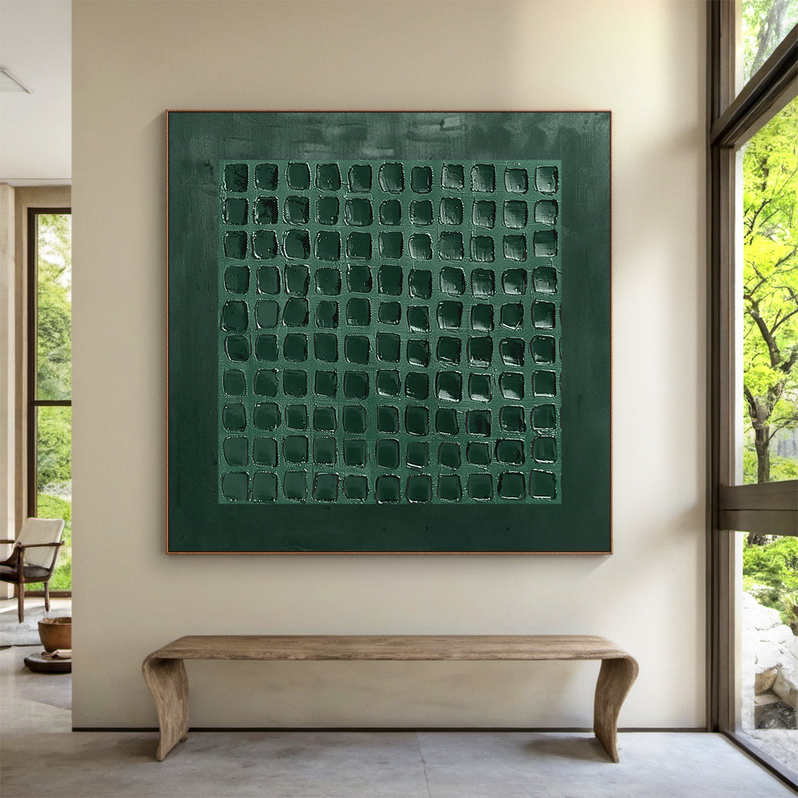 Emerald Grid-Green Abstract Geometry Texture Field-AURA136