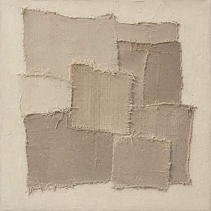 Beige Wabi-Sabi 3D Textured Painting Japandi Patchwork Plaster Sculpted Canvas Minimalist Neutral Tactile Wall Art AURA760