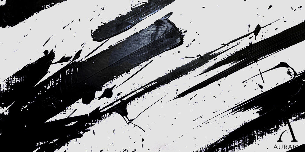 Minimalist Wall Art Black White Abstract Brushstroke Ink Splatter Dynamic Tactile Art AURA551