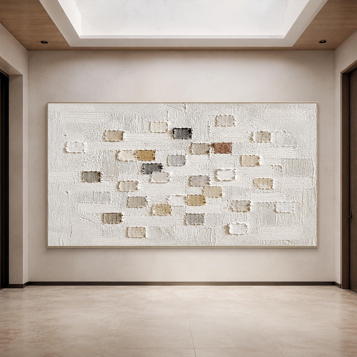 3D Textured White Plaster Japandi Wabi-Sabi Tactile Sculpted Canvas Knife Stroke Neutral Minimalist Wall Art AURA767
