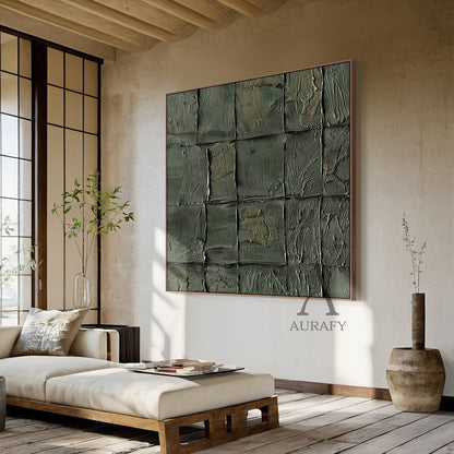 Green Abstract Art Tactile Natural Texture Grid Pattern Thick Paint Wall Decor AURA470