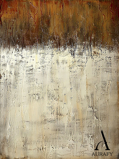 Beige Abstract Art with Tactile Plaster Texture Vertical Drips Weathered Patina Modern Organic AURA505