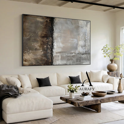 Wabi Sabi Abstract Art Gray Brown Tactile Plaster Textured Grid Indentations Knife Strokes AURA564