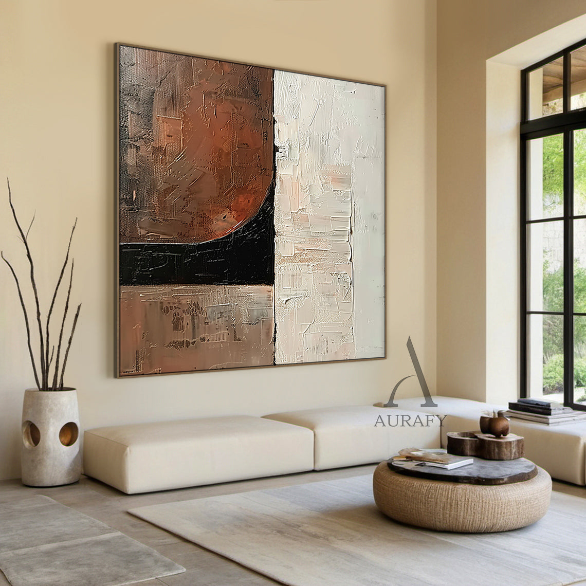 Abstract Brown White Art Tactile High-Relief Knife Strokes Mottled Modern Organic Canvas AURA476