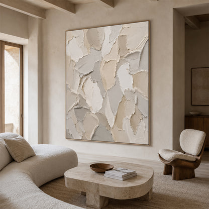3D Textured Beige Plaster Painting Wabi-Sabi Japandi Knife Stroke Sculpted Canvas Tactile Minimalist Wall Art AURA761