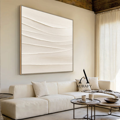 Minimalist Wall Art Beige Impasto Wave Texture Tactile Sculpted Canvas Minimalist Luxe Artwork AURA553