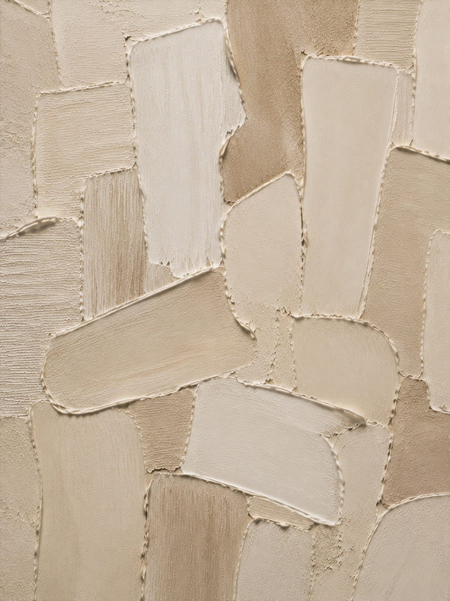 Beige 3D Palette Knife Stroke Plaster Sculpted Canvas Minimalist Japandi Neutral Wall Art AURA755
