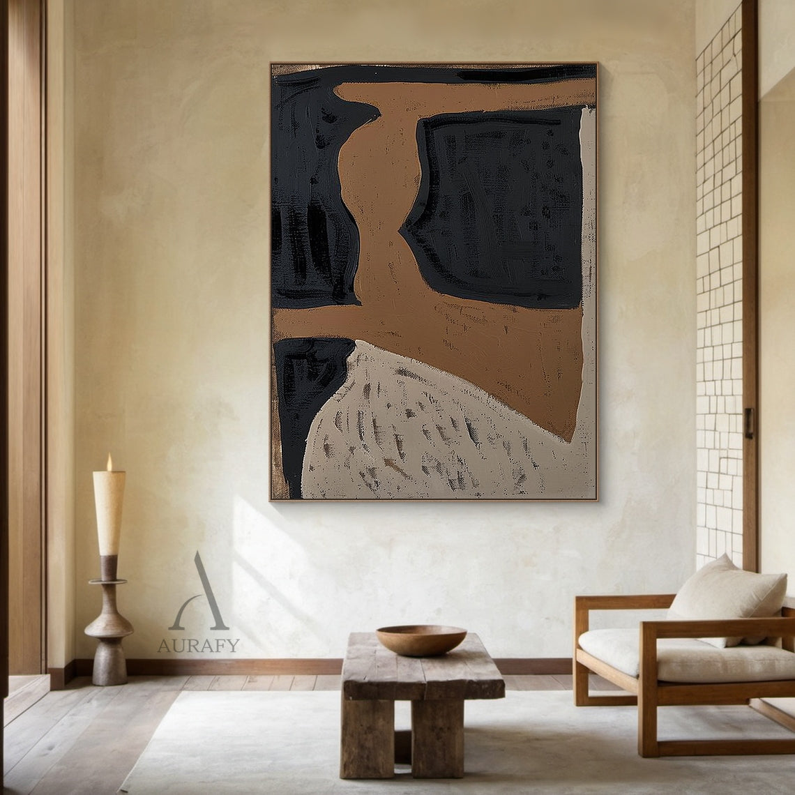 Abstract Knife Textured Brown Black Tactile Minimalist Luxe Neutral Wall Artwork AURA792