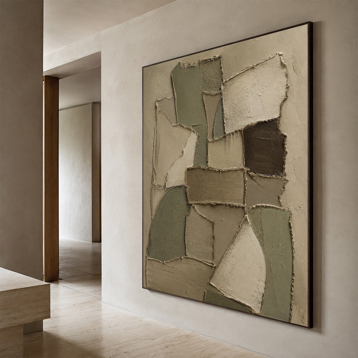 Wabi-Sabi 3D Textured Brown Plaster Painting Japandi Neutral Geometric Collage Knife Sculpted Canvas Wall Art AURA772