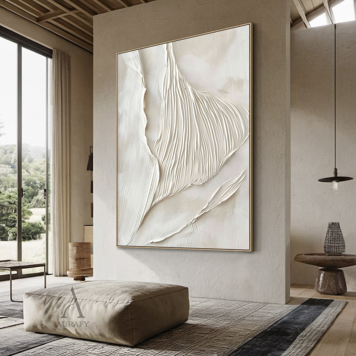 Modern Beige 3D Textured Painting Living Room Wall Decor Art AURA293