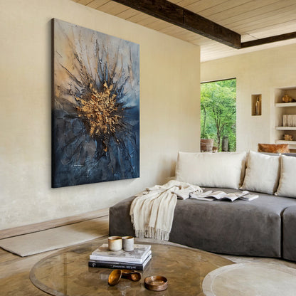 General Abstract Blue Yellow Textured Wall Art Living Room Decor AURA193