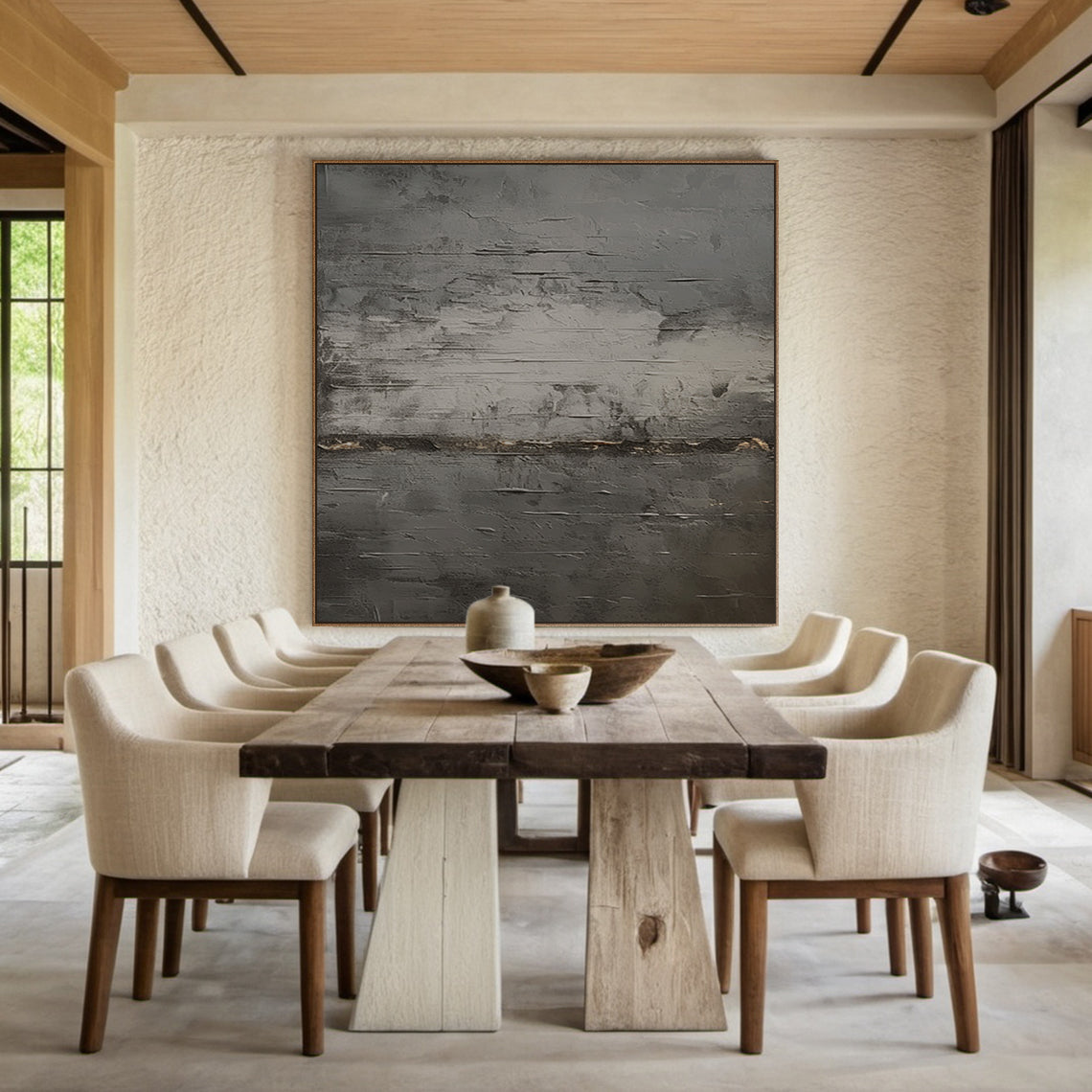 Textured Black Gray Abstract Wall Art for Living Room Decor -AURA186