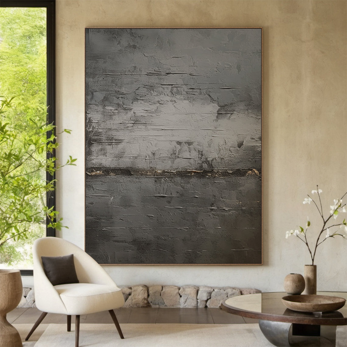 Textured Black Gray Abstract Wall Art for Living Room Decor -AURA186