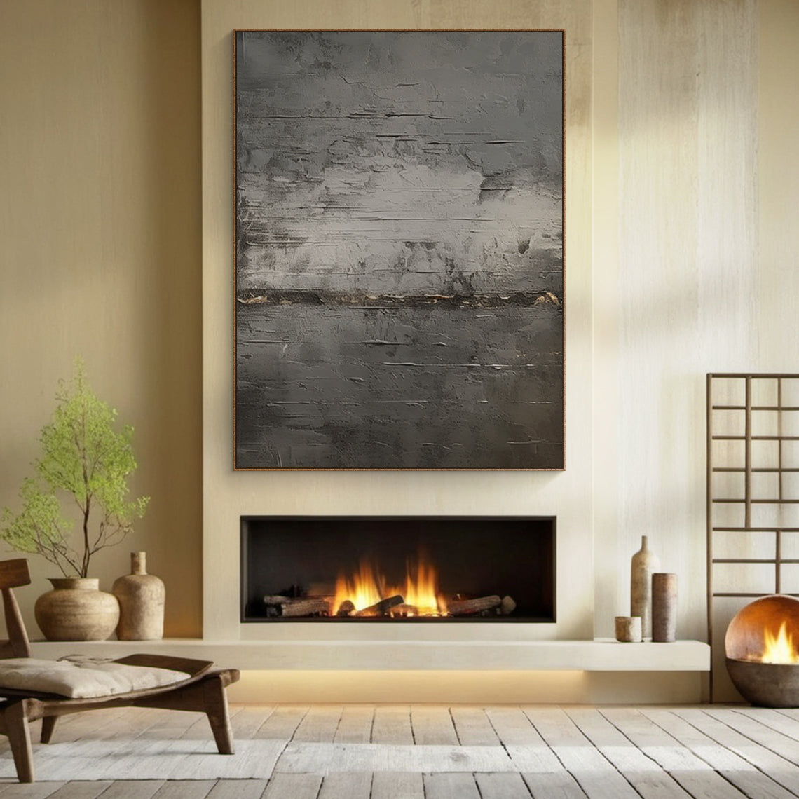 Textured Black Gray Abstract Wall Art for Living Room Decor -AURA186
