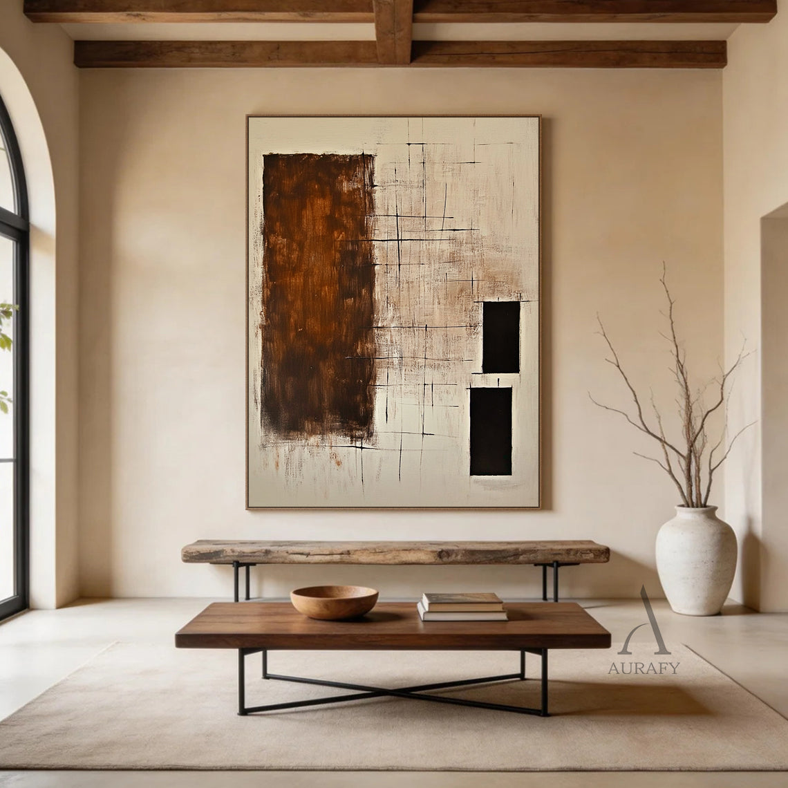 Abstract Beige Brown Wall Art for Home Living Room Decor AURA303