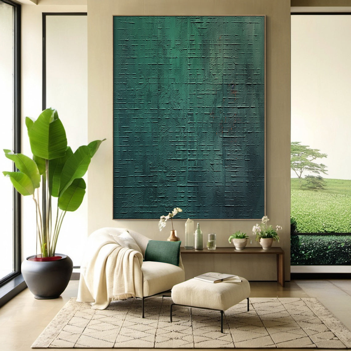 Whisper of Depth — Emerald Abstract Texture – AURA099(Vertical)
