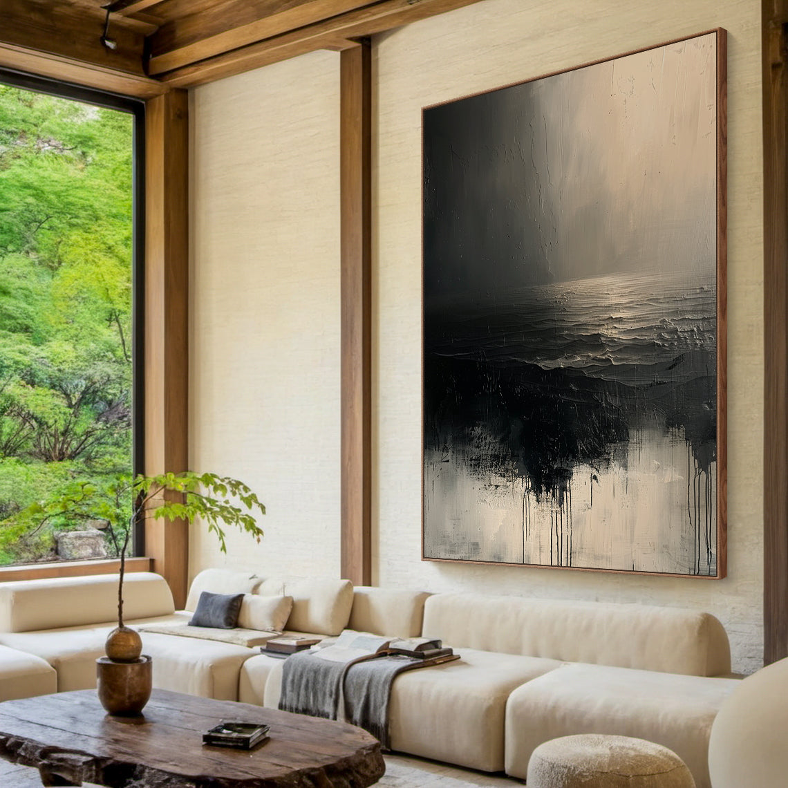Silent Horizon-Black Abstract Field-AURA141