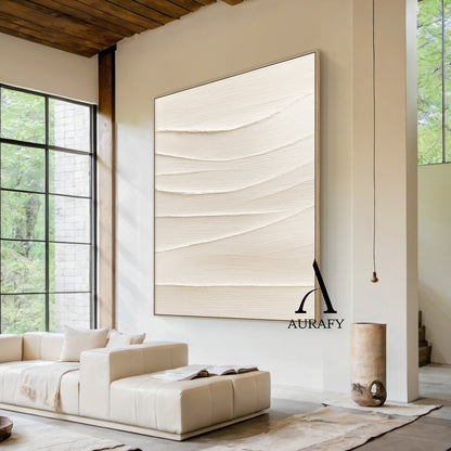 Minimalist Wall Art Beige Impasto Wave Texture Tactile Sculpted Canvas Minimalist Luxe Artwork AURA553