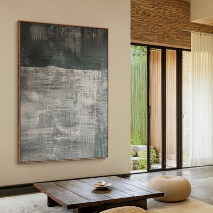 Wabi Sabi Black Gray Abstract Art Tactile Impasto Texture Interwoven Lines Irregular Scratches AURA578