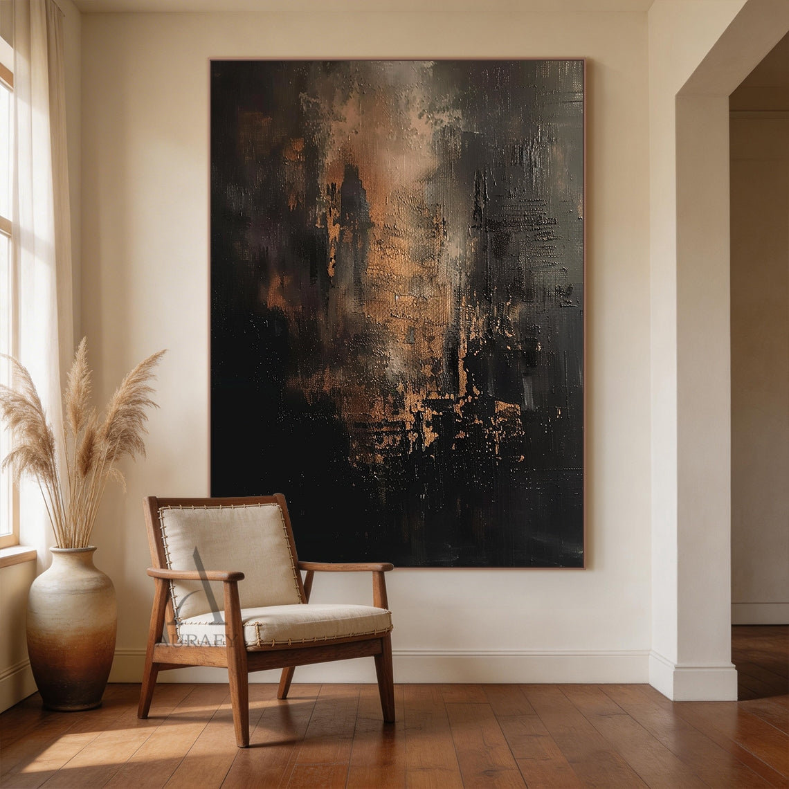 Bronze Through Black, Moody Textured Abstract Painting AURA872